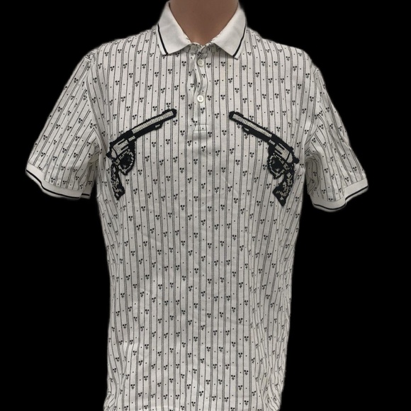 Dolce & Gabbana Men's White (Black Floral) 'Pistols' Polo Shirt - Size 50 w/ COA